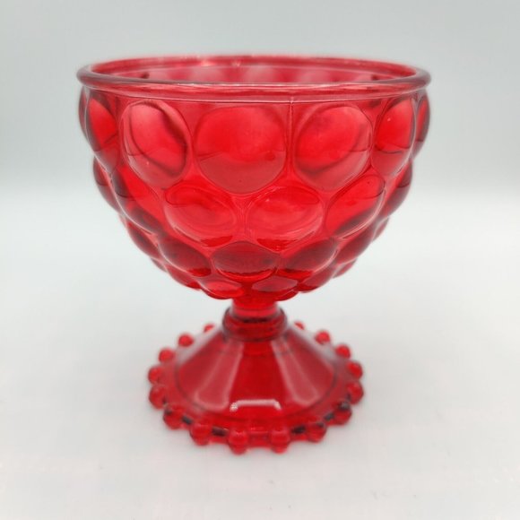 Ruby Red Bubble Glasses Hobnail Boopie Footed Goblet Cranberry Vintage Lot of 2 - Picture 4 of 11